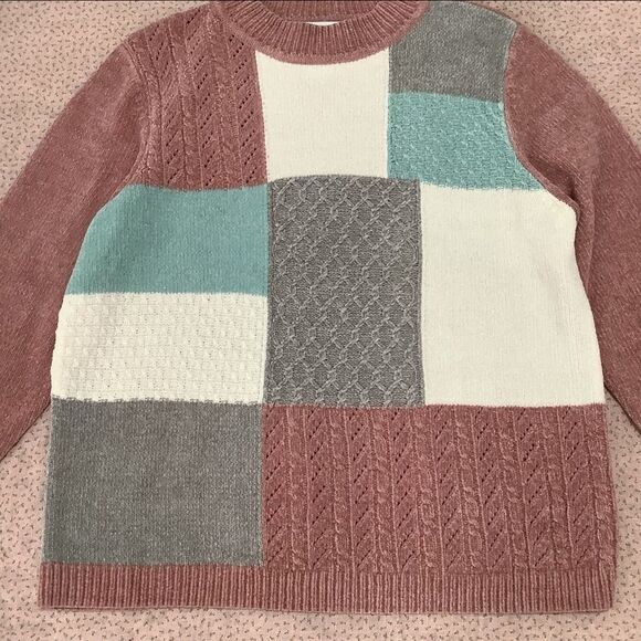 Alfred Dunner Color Block Multicolor Preppy Grannycore Grandma Sweater Medium - Picture 3 of 12